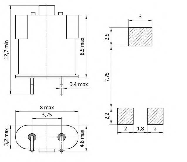 присоединительные размеры кварцевого резонатора РК456 МИ (ТМП) для поверхностного монтажа