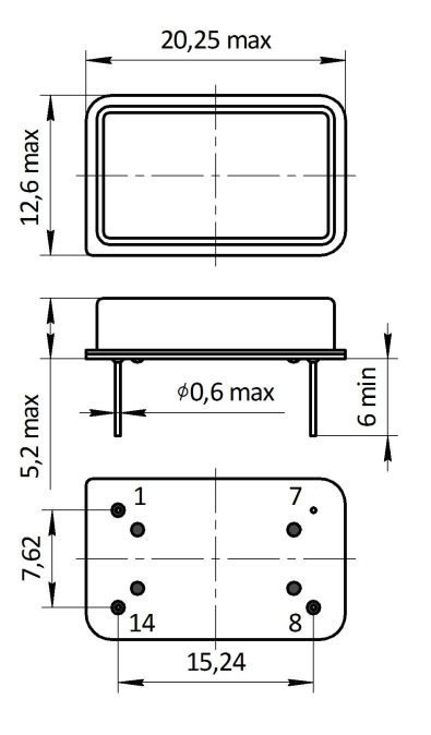 Габаритные размеры термокомпенсированного кварцевого генератор ГК1051ТК