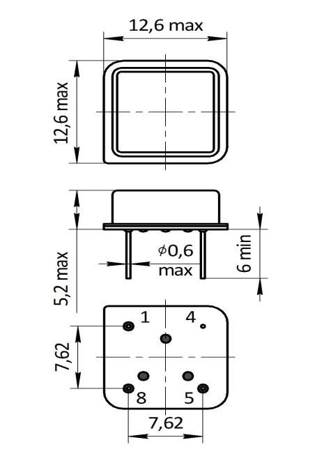 Габаритные размеры термокомпенсированного кварцевого генератор ГК1051ТК-01
